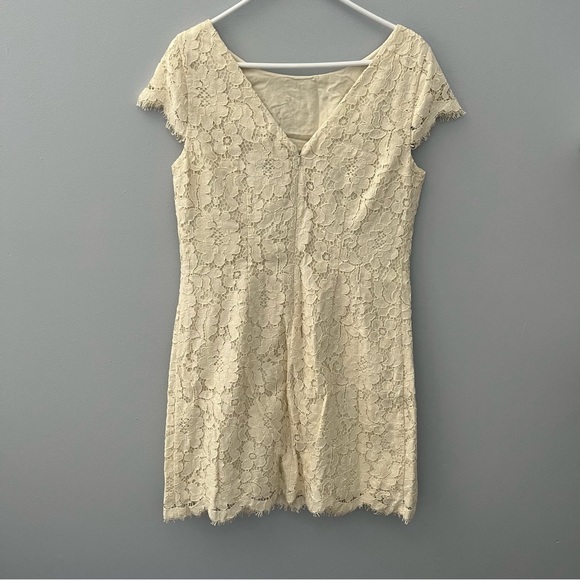 Eliza J Dress Womens 10 Ivory Lace Overlay Lined Shift Floral Summer Cap Sleeve - Picture 2 of 10